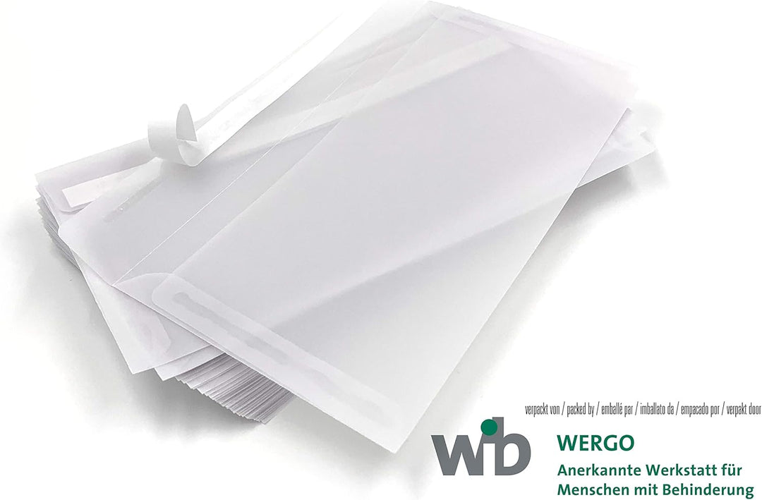 Transparente Briefumschläge, DIN lang, Haftklebestreifen, 100 Stück