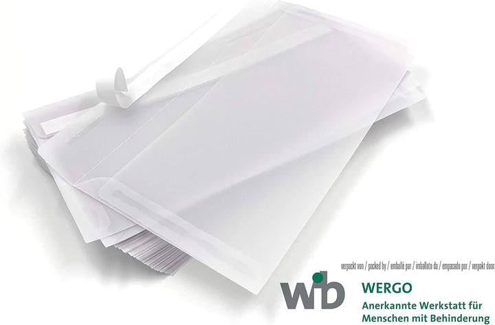 Transparente Briefumschläge, DIN lang, Haftklebestreifen, 100 Stück