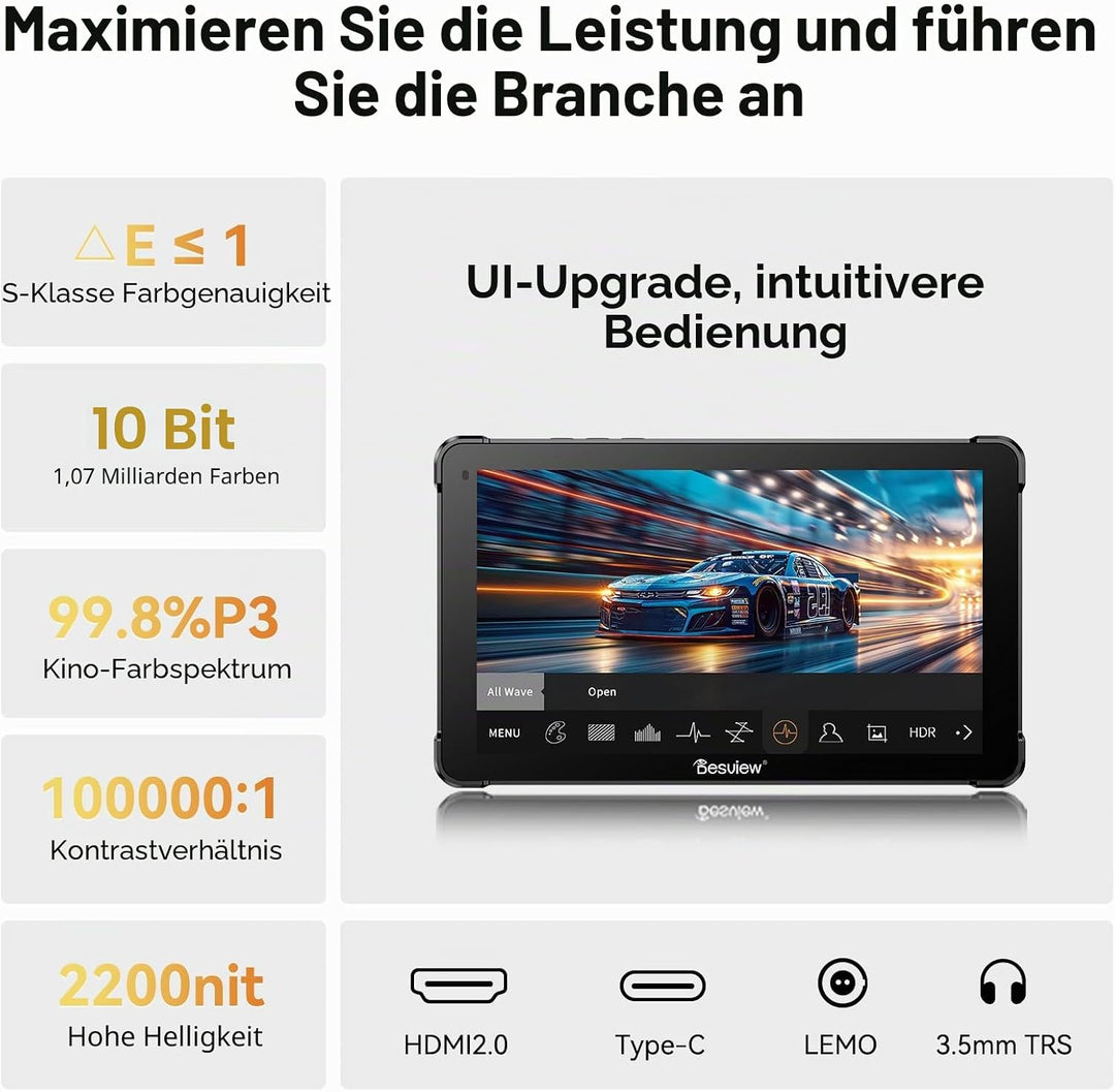 Desview OL7 Kamera Feld Monitor, 7 Zoll OLED Touchscreen DSLR-Monitor 2200Nit mit 4K HDMI 60Hz 3D LU
