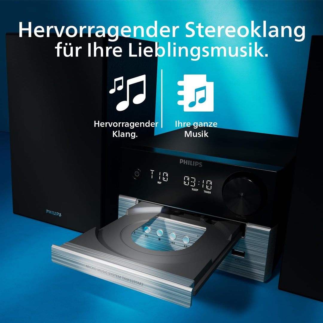 Philips TAM3205M2 HiFi Mikromusik-Anlage, Bluetooth-fähig, CD-Player, USB, Auracast FM Radio, 85% PC