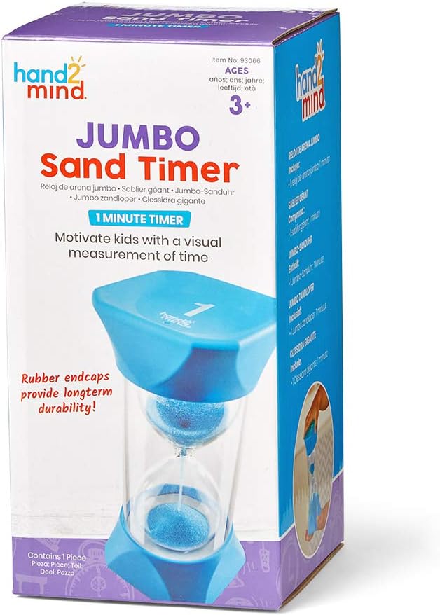 Learning Resources Jumbo-Sanduhr, 1-Minute-Sanduhr mit gummierten weichen Endkappen, für ruhige Paus