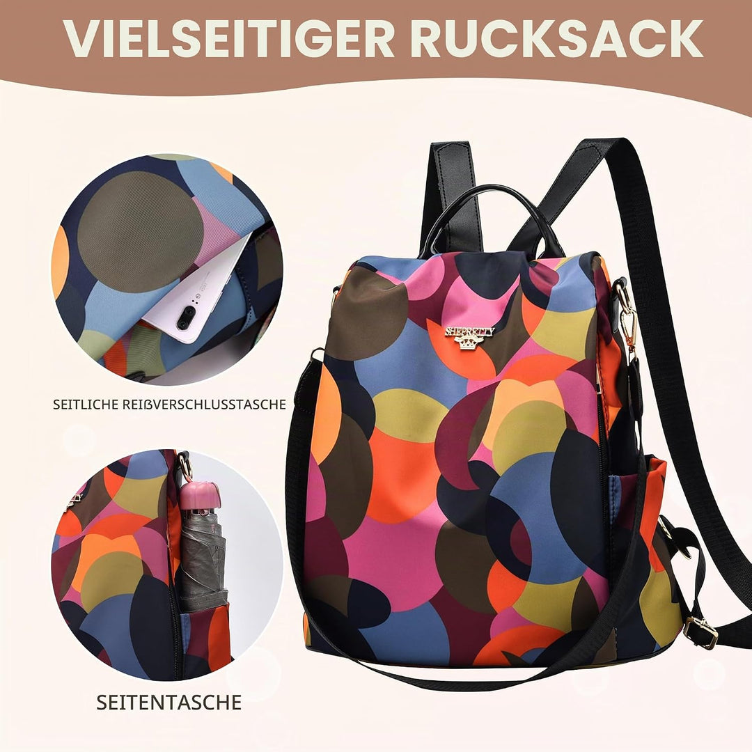 shepretty Damen Rucksack Anti Diebstahl Umhängetasche Multifunktions Schultaschen 8864-al911bunt 32*