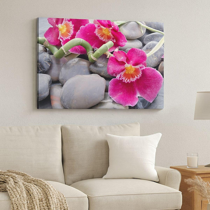 Bilder auf Leinwand 100x70cm Leinwandbild Asiatisch bambus orchidee steine Gross Wanddeko Bild Schla