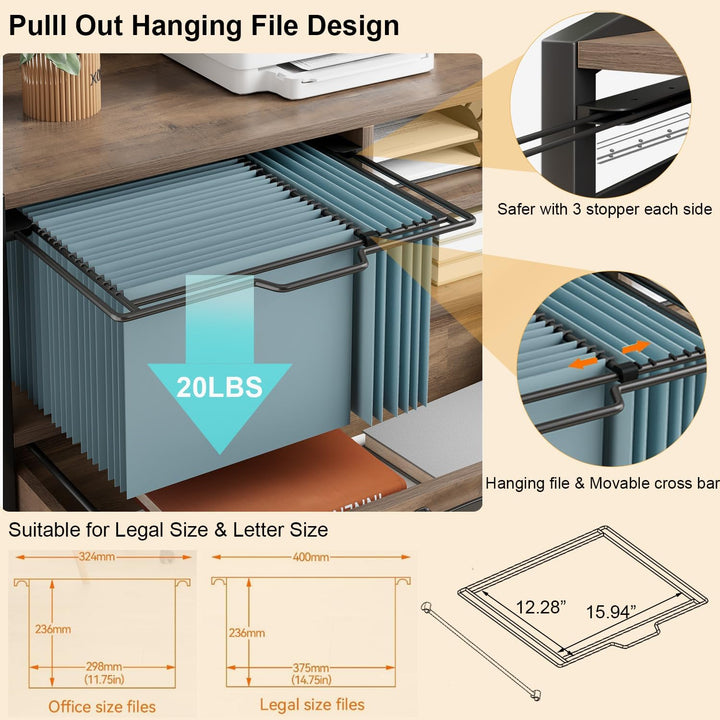 HSH Rollcontainer Mit Schublade Mobiler Aktenschrank Aus Holz Metall für DIN A4 Letter FormatGrösse