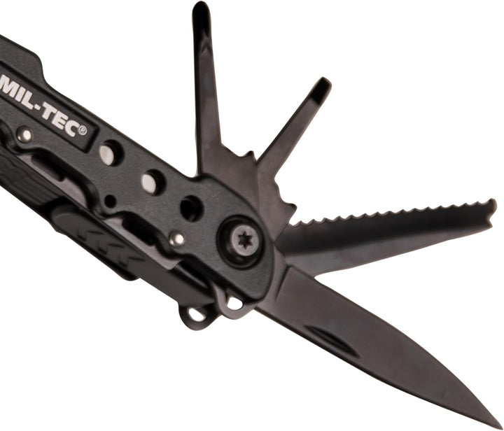 Mil-Tec Multi Tool Schwarz mit Etui • Edelstahl Multifunktionswerkzeug • Taschenwerkzeug mit Zange,
