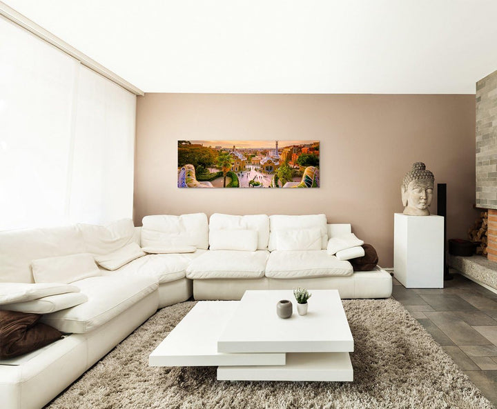 Sinus Art XXL Panoramabild 150x50cm Landschaftsfotografie – Park Guell in Barcelona, Spanien, 150x50