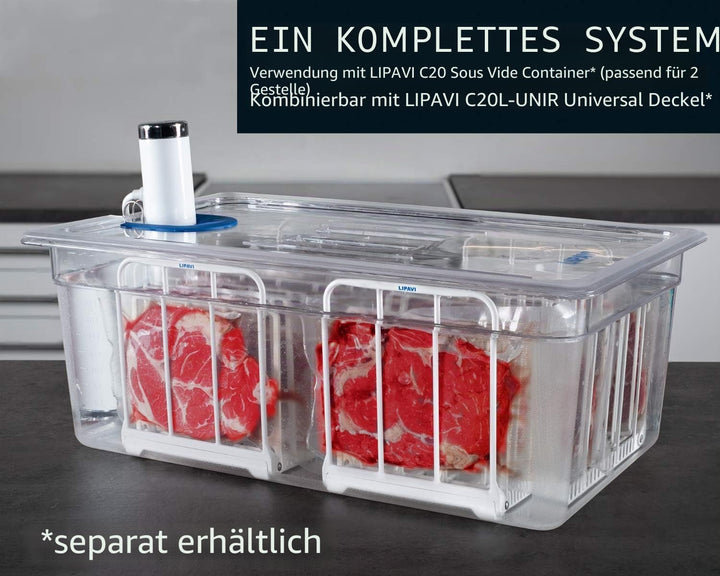 LIPAVI N20X Sous Vide Gestell mit Polycarbonate undt 316L Rostfreier Edelstahl Verstellbar, klappbar