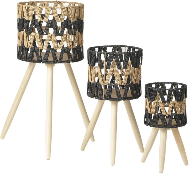 Tissting Pflanzenständer Imitation Rattan Blumenständer, 3er Set Holz Dreieck Blumenhocker Pflanzenh