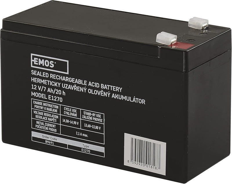 EMOS - Wartungsfreier Bleiakku - 12V 7Ah - AGM Batterie - Faston 4,7mm Anschluss - Für Gefahrmeldean