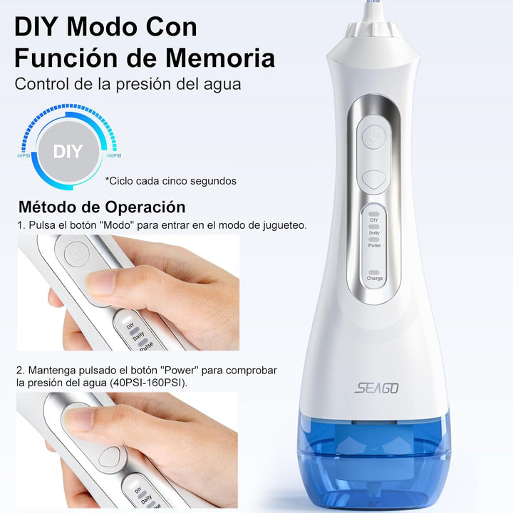 Seago Munddusche für den Zahnstrahl, tragbar, professionell, DIY Modi, IPX7 wasserdicht, 5 Düsen, US