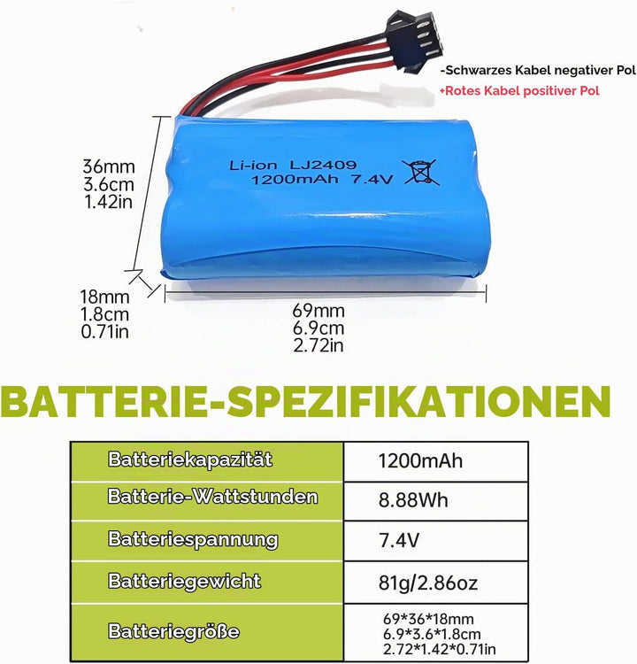 ZYGY 2PCS 7.4V 1200mah SM-4P Stecker Akku mit USB Ladekabel für EC08 RC Spielzeugauto Modell Gelände