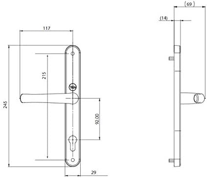 Yale P-YH1LL-WH langer Türgriff für Rückplatte, Standard-Sicherheit, 92 mm Mitte, 215 mm Befestigung