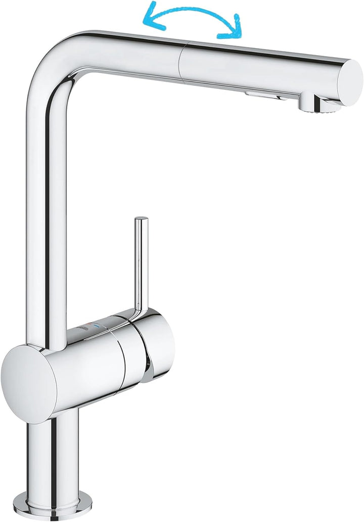 GROHE Minta - Einhand- Küchenarmatur (L-Auslauf, herausziehbare Dual-Spülbrause, 360° schwenkbar, kr
