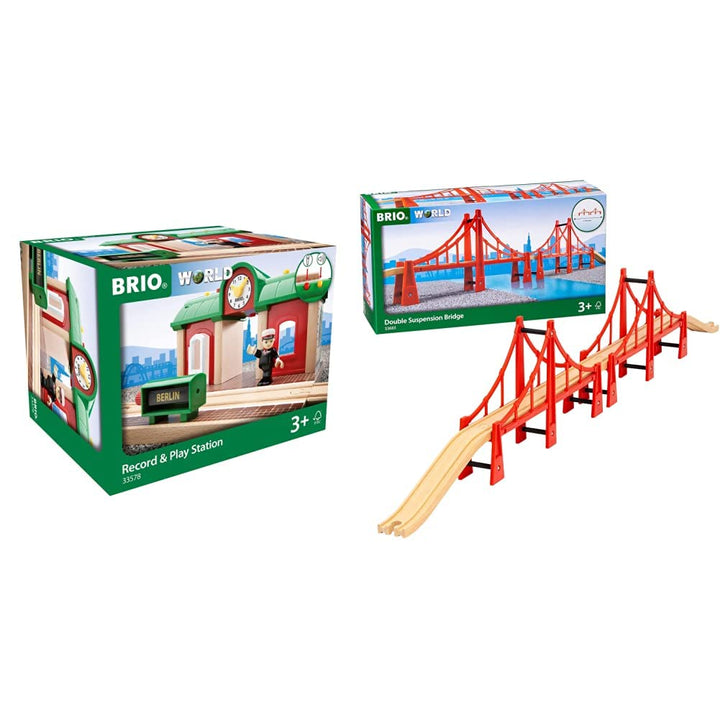 BRIO World 33578 Sprechender Bahnhof Eisenbahn Zubehör mit Aufnahmefunktion & World 33683 Hängebrück