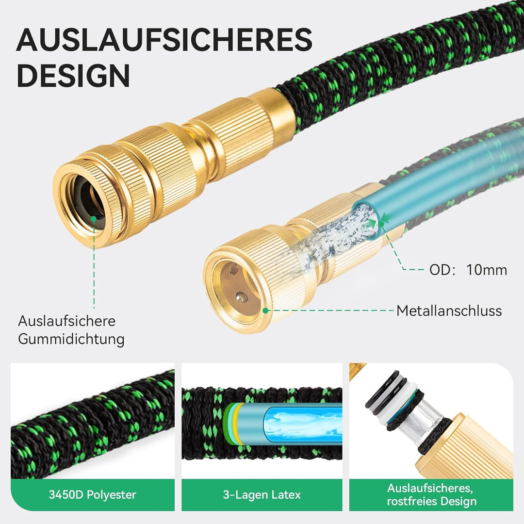 Flexibler Gartenschlauch 15m/50Ft - Ausziehbare Garten Schlauch mit 10 Funktions Düse Brause Adapter