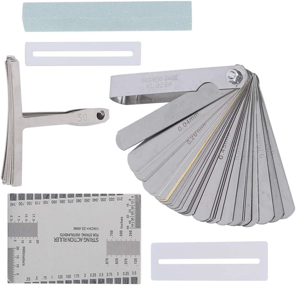 Das Gitarren-Werkzeugset mit Sander Radius Gauge String Action Lineal Griffbrettschutz eignet sich z