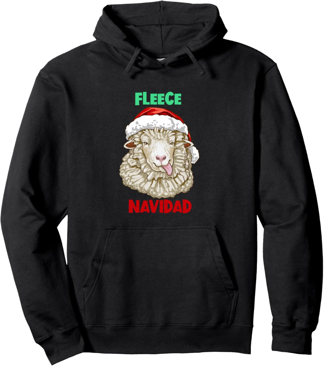 Fleece Navidad Xmas Funny Shirt & Sheep Shirt with Santa Hat Pullover Hoodie