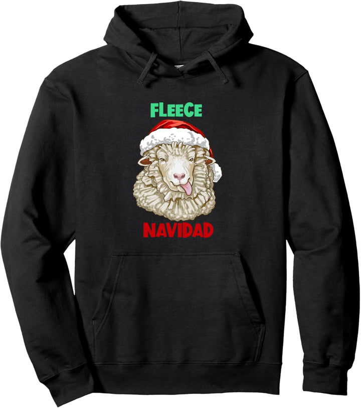 Fleece Navidad Xmas Funny Shirt & Sheep Shirt with Santa Hat Pullover Hoodie