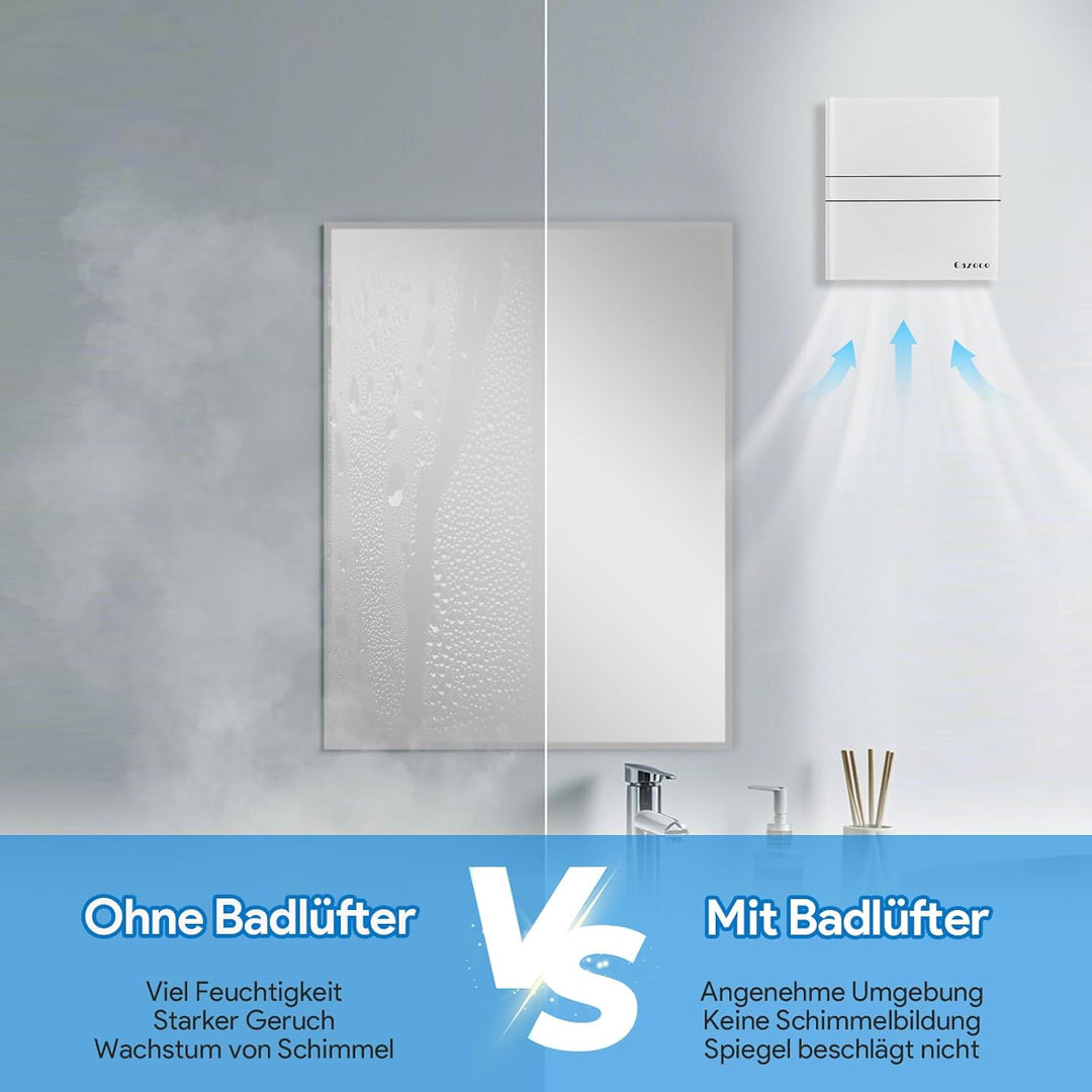 Badlüfter Glasplatte Ø 100mm Wohnraumlüfter Leiser Badlüfter 10 Watt Zuluft Abluft Badezimmerlüfter