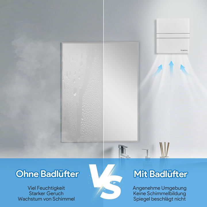 Badlüfter Glasplatte Ø 100mm Wohnraumlüfter Leiser Badlüfter 10 Watt Zuluft Abluft Badezimmerlüfter