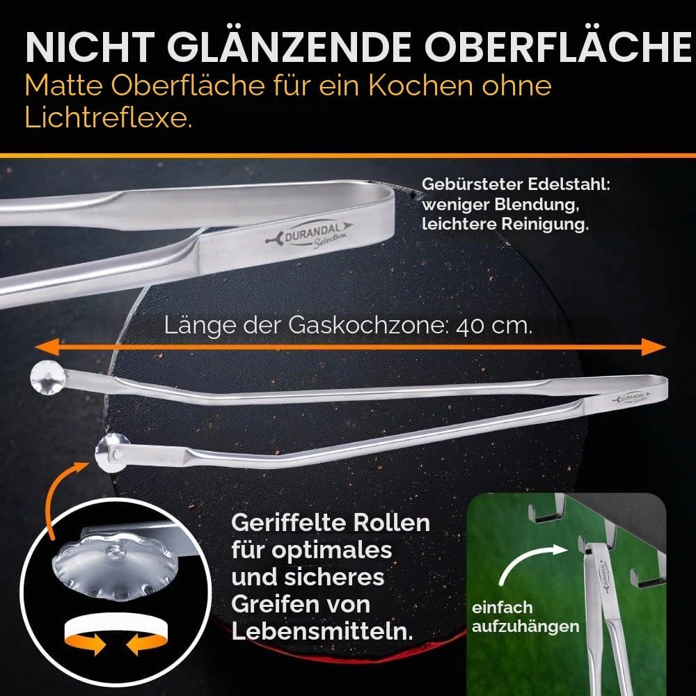 Durandal Selection Grillzange aus Edelstahl, Küchenhelfer für Aussen- und Innenbereich, silberfarben
