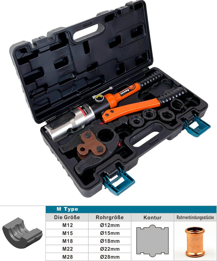 AMZCNC Profi Presszange (hydraulisch) Presswerkzeug M-Kontur 12-15-18-22-28 Set Presswerkzeug HPZ mi