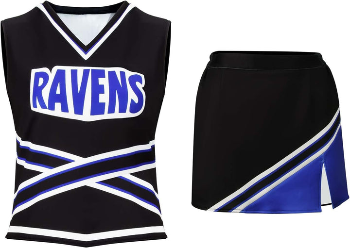 LIKUNGOU Damen Ravens Basketball Cheerleader Kostüm Cheerleading Uniform Varsity High School Cosplay