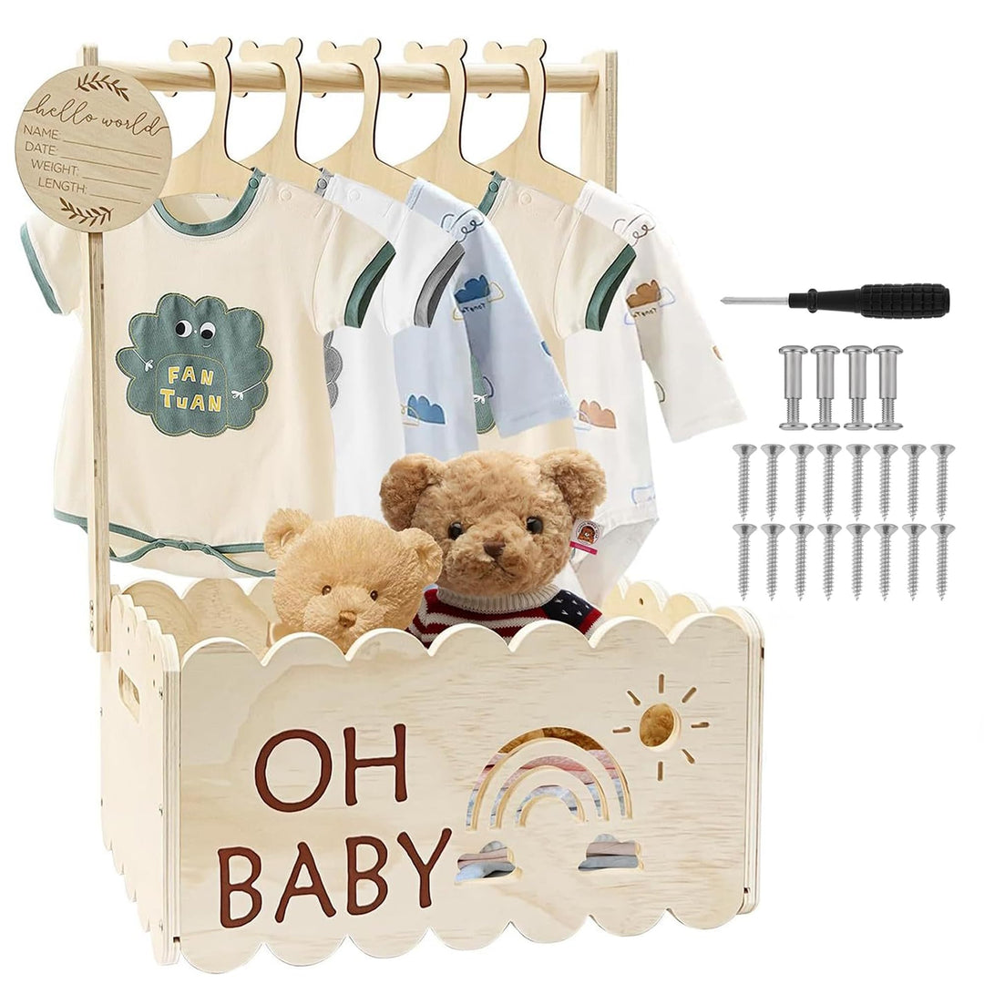 QSLKI Wooden Baby Gift Basket with Handle, Dekorative Baby Duschkorbe, Hohlmuster, Bequeme Aufnahme