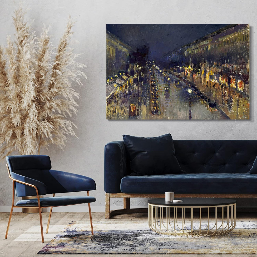 Printed Paintings Leinwand (80x60cm): Camille Pissarro - The Boulevard Montmartre at Night 80x60 cm,