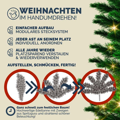 CASARIA® Weihnachtsbaum künstlich 150cm mit Lichterkette 100 LED warm weiss inkl. Metallständer 360