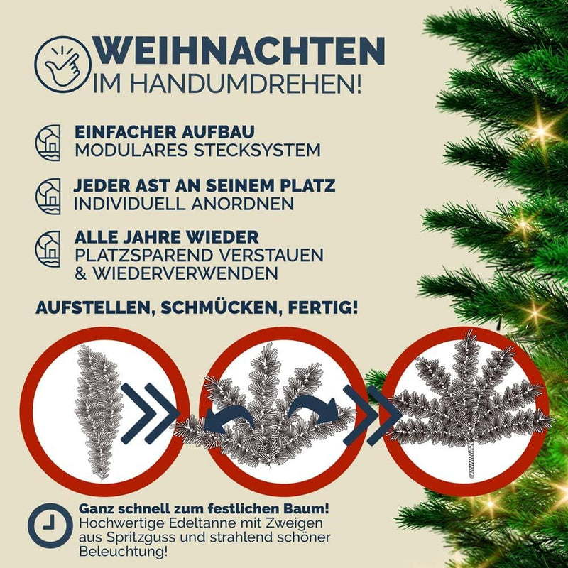 CASARIA® Weihnachtsbaum künstlich 150cm mit Lichterkette 100 LED warm weiss inkl. Metallständer 360