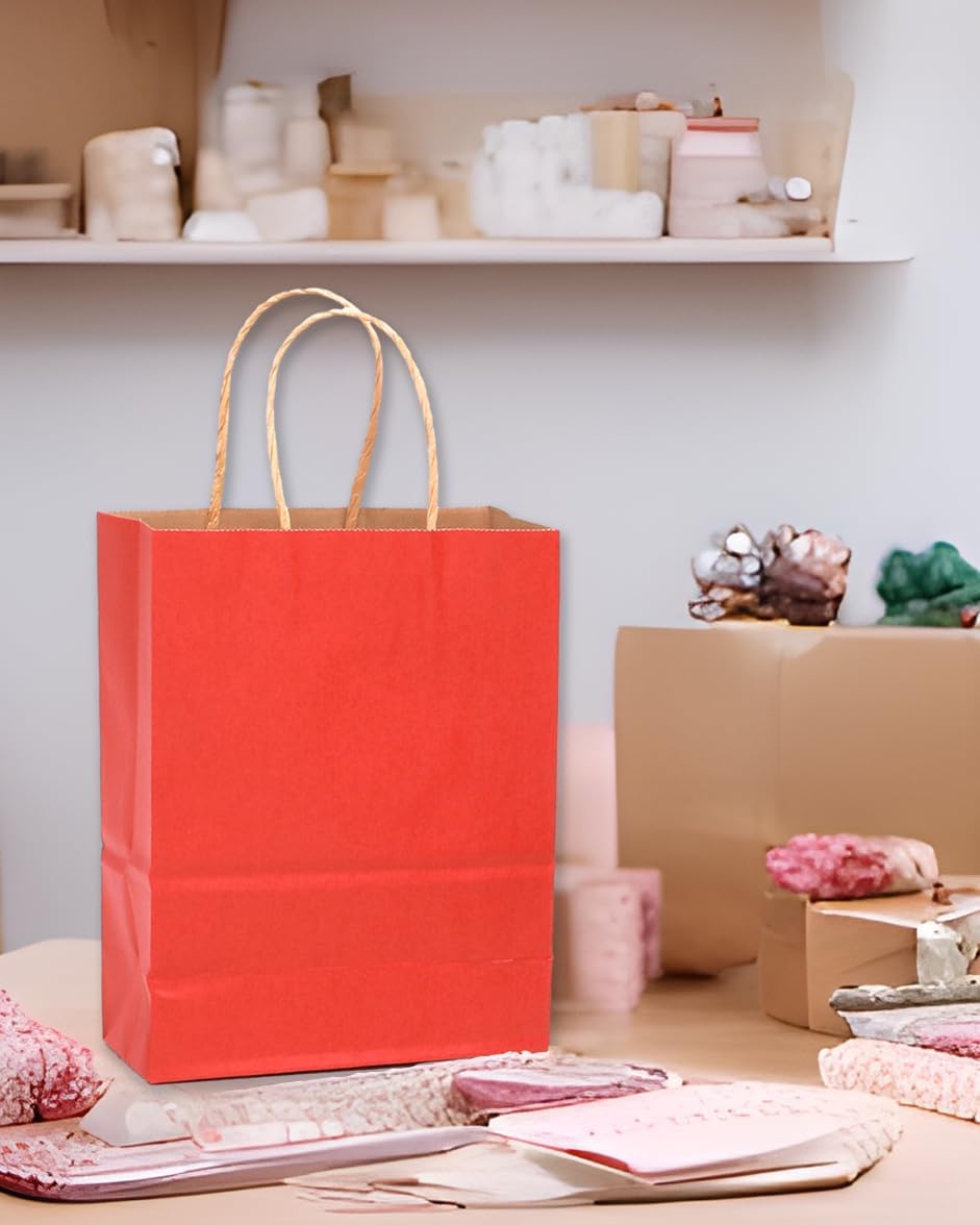 Gcardist 32Pcs Kraft Taschen Taschen mit Griffen 21x15x8cm Kleine Geschenk Party Taschen Rot Shoppin