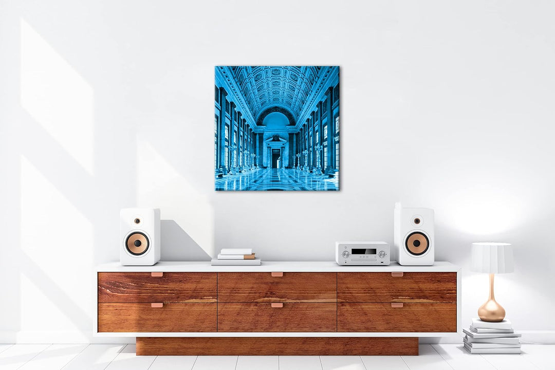 grosse Halle des Kapitols in Havanna Format: 40x40 Effekt: Monocrome Blau als Leinwandbild, Motiv fe