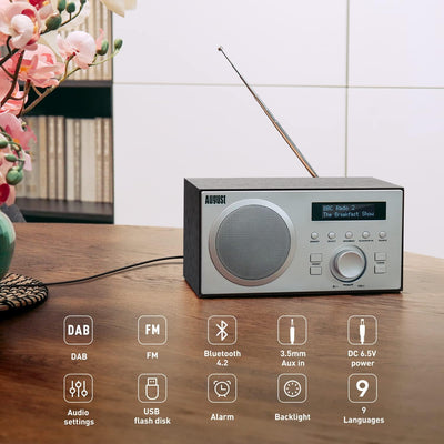 DAB+/FM Radio mit Bluetooth-August MB420-Digitales Küchenradio Holzgehäuse RDS-Funktion 60 Presets H