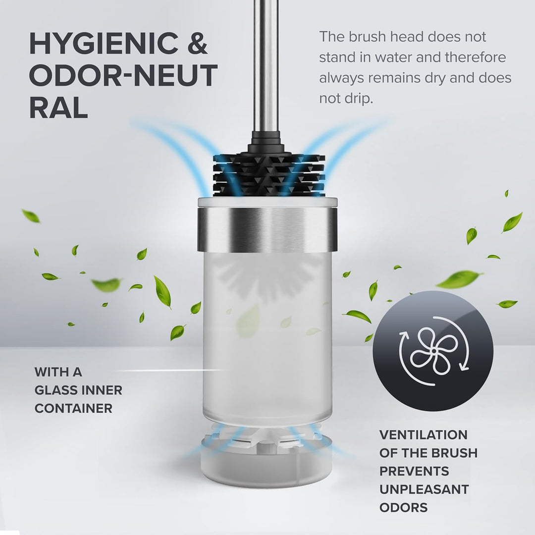 ovimar Toilettenbürste Tranerodde | Silber | Wandmontage mit Bohren | Silikon Klobürste | WC Bürste