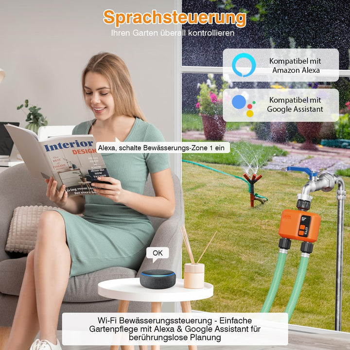 2 Stück Bewässerungscomputer WLAN 2 Ausgänge mit 300 Meter RF, Starke Wanddurchdringung, Automatisch