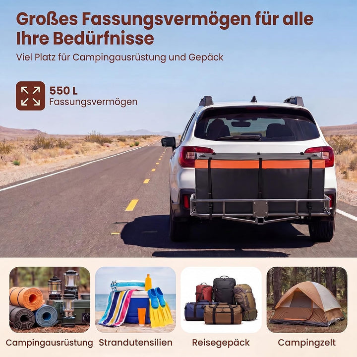 SOARS Heckbox für Anhängerkupplung, 550L Auto Hintere Gepäcktasche aus PVC mit verstärkten Riemen &amp;