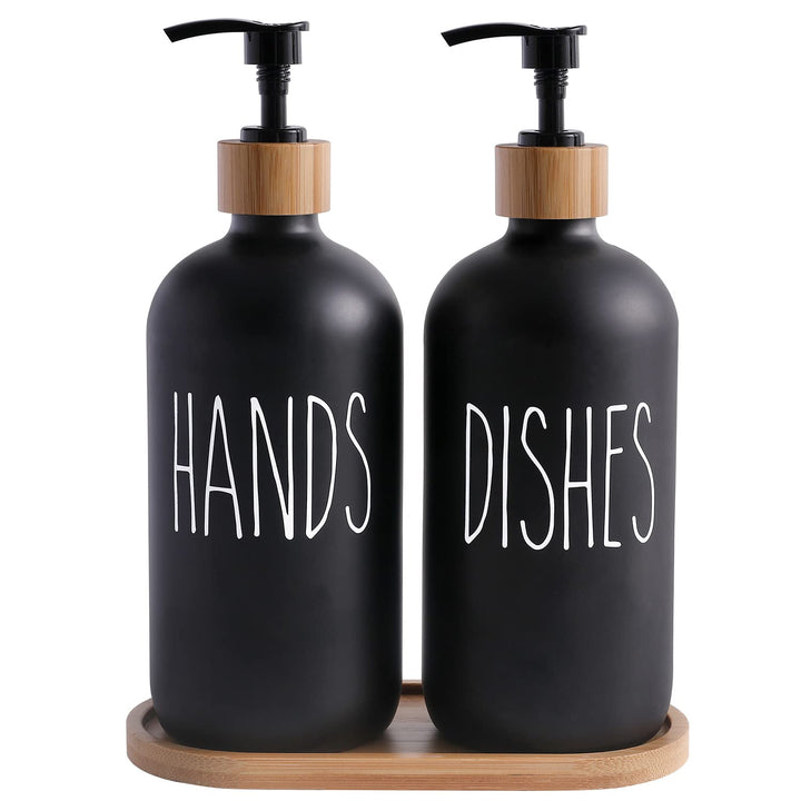 MOMEEMO Glas Seifenspender Set, Enthält Glas Handseifenspender und Glas Dish Seifenspender Matt Schw