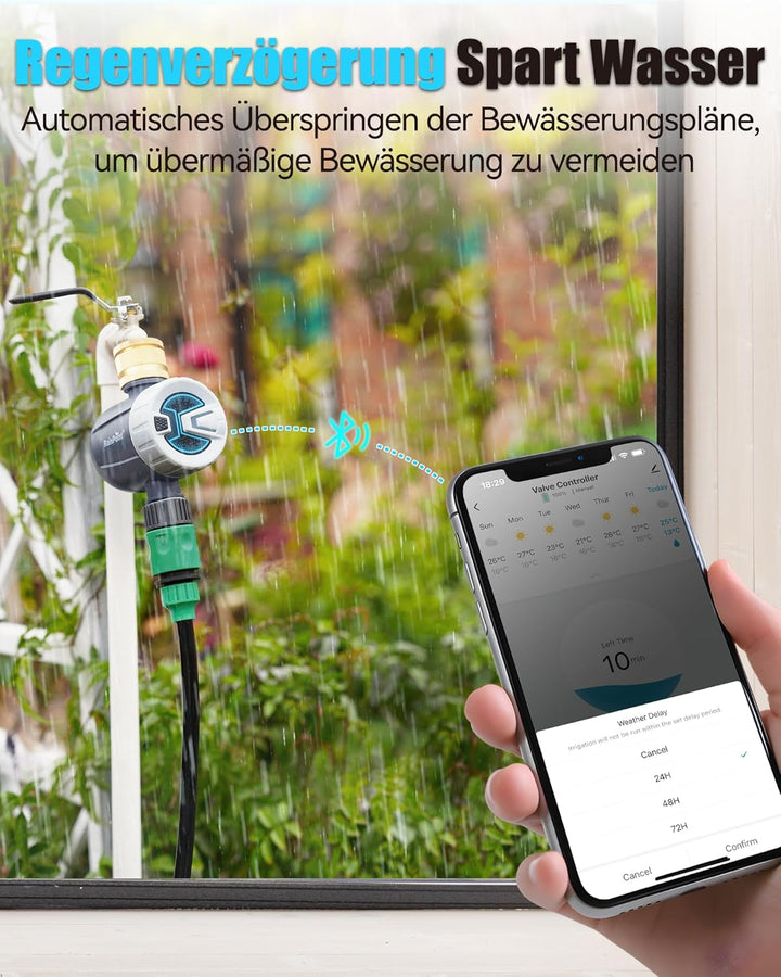 RAINPOINT Bewässerungscomputer Bluetooth mit Messing-Einlass, Smart App-Steuerung Automatische Bewäs