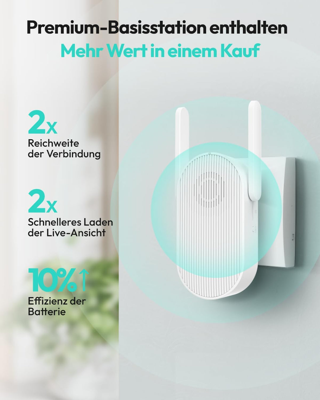 BOTSLAB 2K Akku Solar Türklingel mit Kamera, 100% Kabellose Video Türklingel mit Solarpanel, Kopf-bi