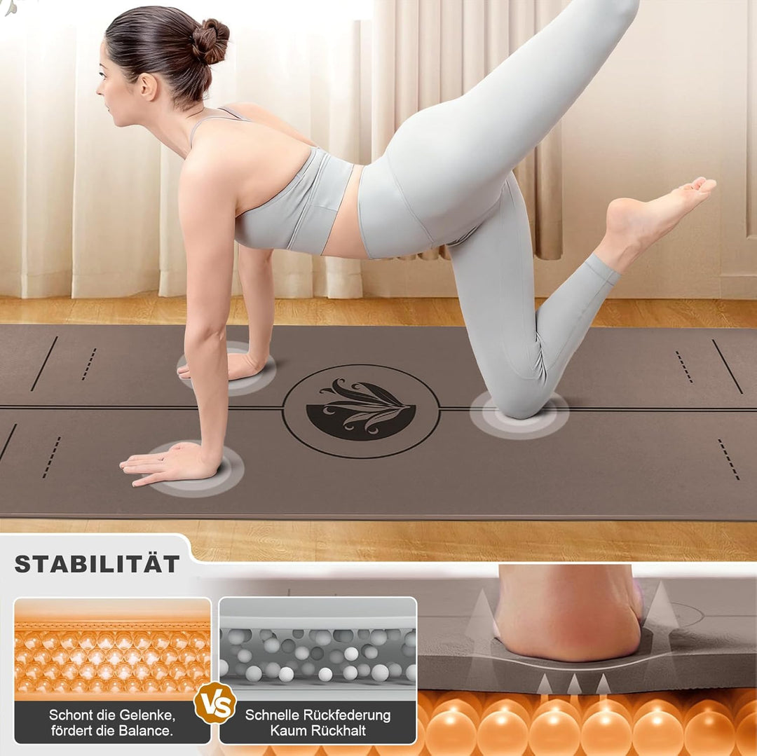 Ellylife Yogamatte aus ECO Naturkautschuk &amp; Hhautfreundlichem TPE, Extrem Rutschfest, Ausrichtungsli
