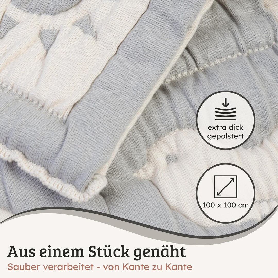 Spieldecke Baby 100 × 100 cm – Wendbar & Gepolstert | Waschbare Krabbeldecke – ideal für Tummy Time,