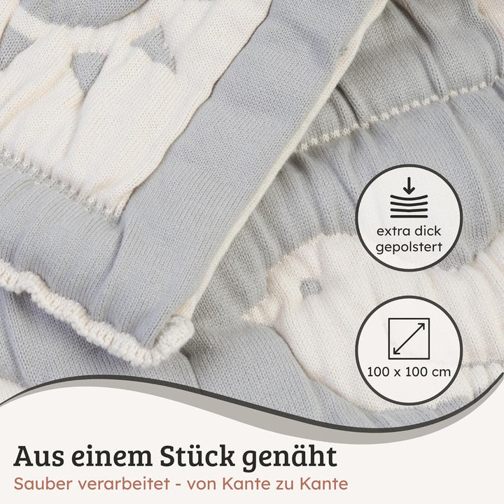 Spieldecke Baby 100 × 100 cm – Wendbar & Gepolstert | Waschbare Krabbeldecke – ideal für Tummy Time,