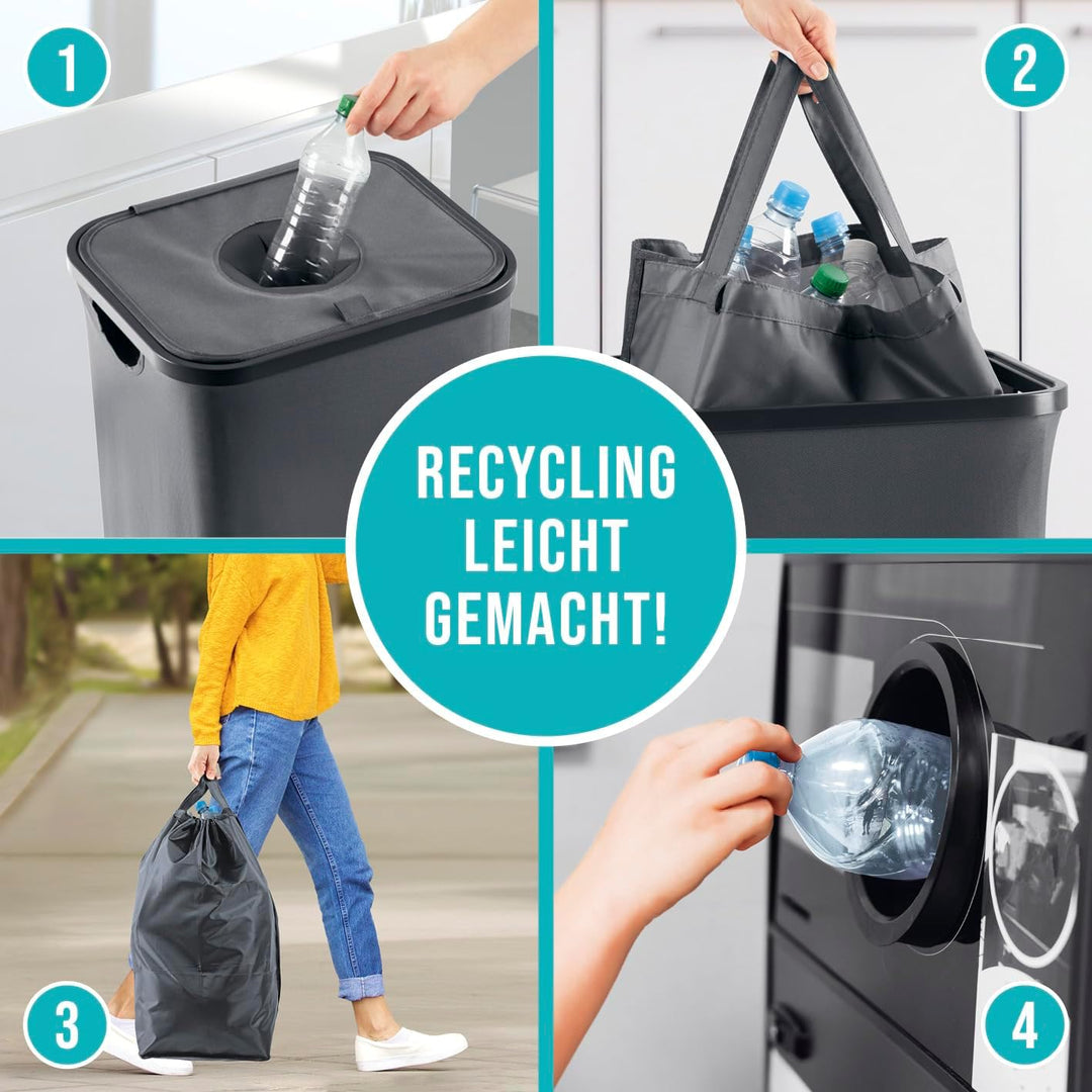 EASYmaxx Pfandflaschen Sammelbehälter 100 L mit 2 herausnehmbaren Tragetaschen | Flaschen Aufbewahru