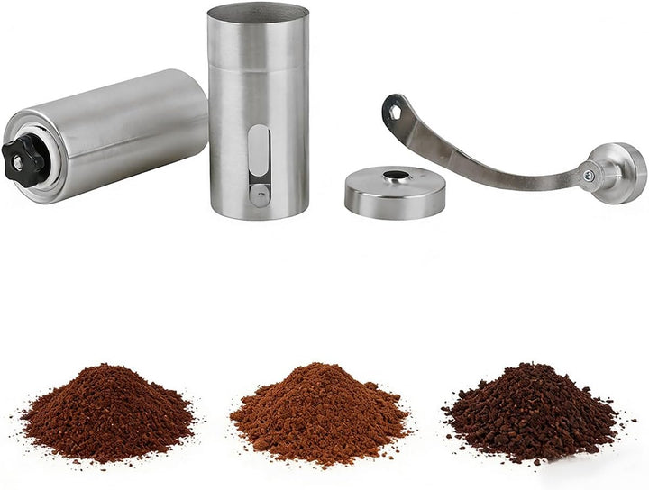ideoon Robuste Handkaffeemühle Edelstahl mit Keramikmahlwerk, stufenlose Mahlgrad-Einstellung, abneh