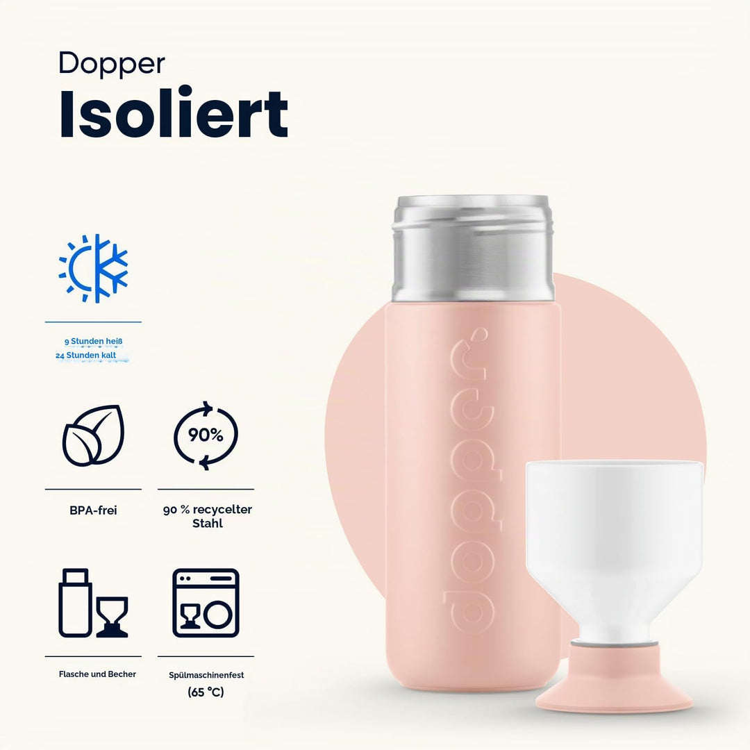 Dopper Insulated 580ml Thermosflasche Pebble Peach - Doppelwandig, auslaufsicher, hält 24h kalt/9h h
