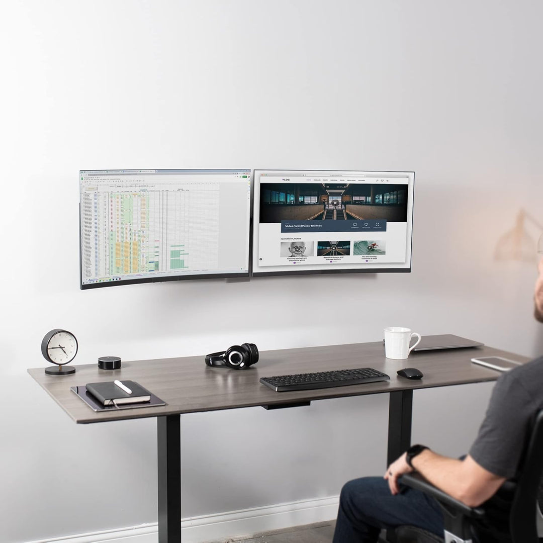 VIVO Premium Dual 53,3 bis 32 Zoll LCD LED Monitor Wandhalterung, robuste Teleskoparme, bündige Wand