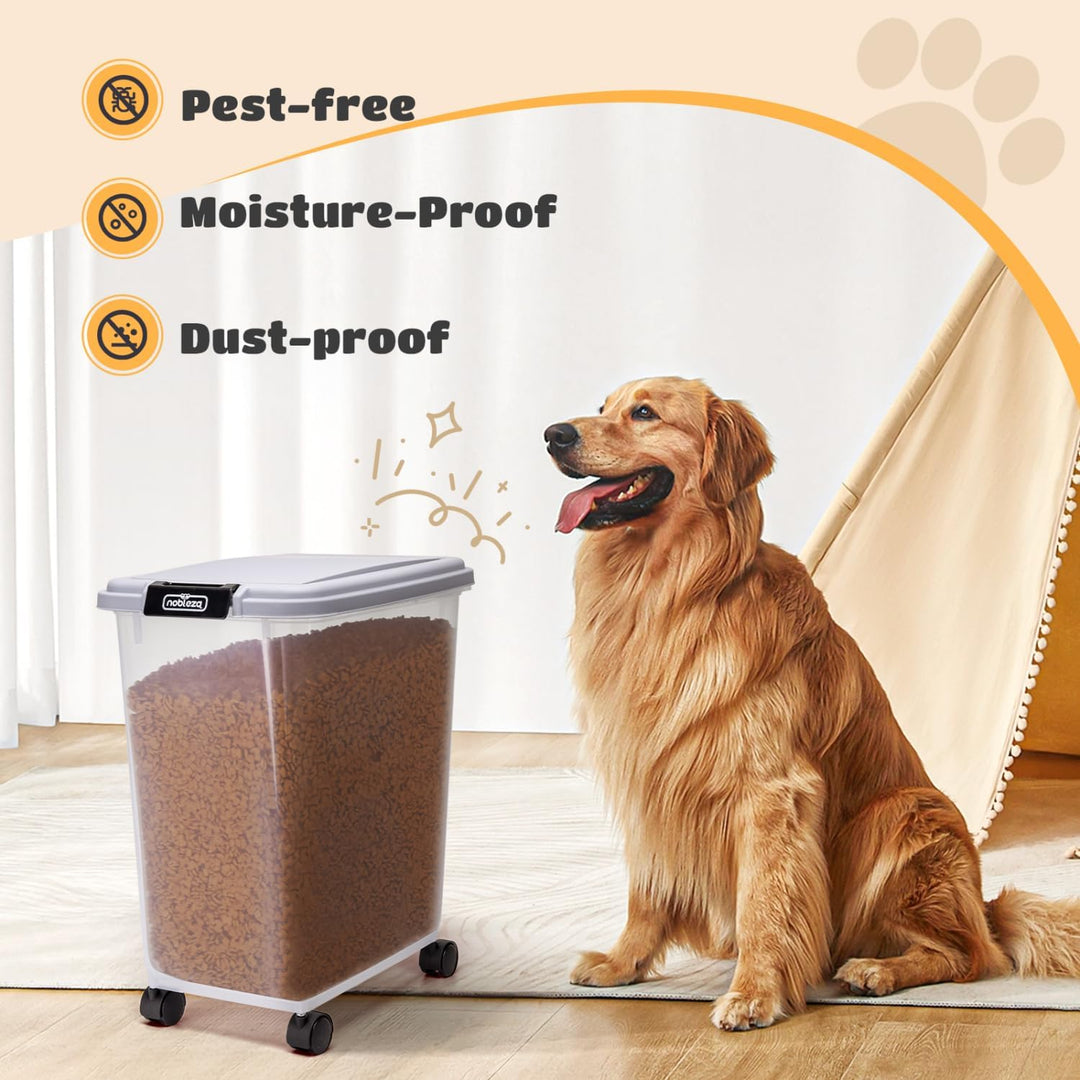 Nobleza - Futterbehälter für Haustiere 30 L, für Haustiere, Lebensmittelbox mit Rädern, Klappdeckel,