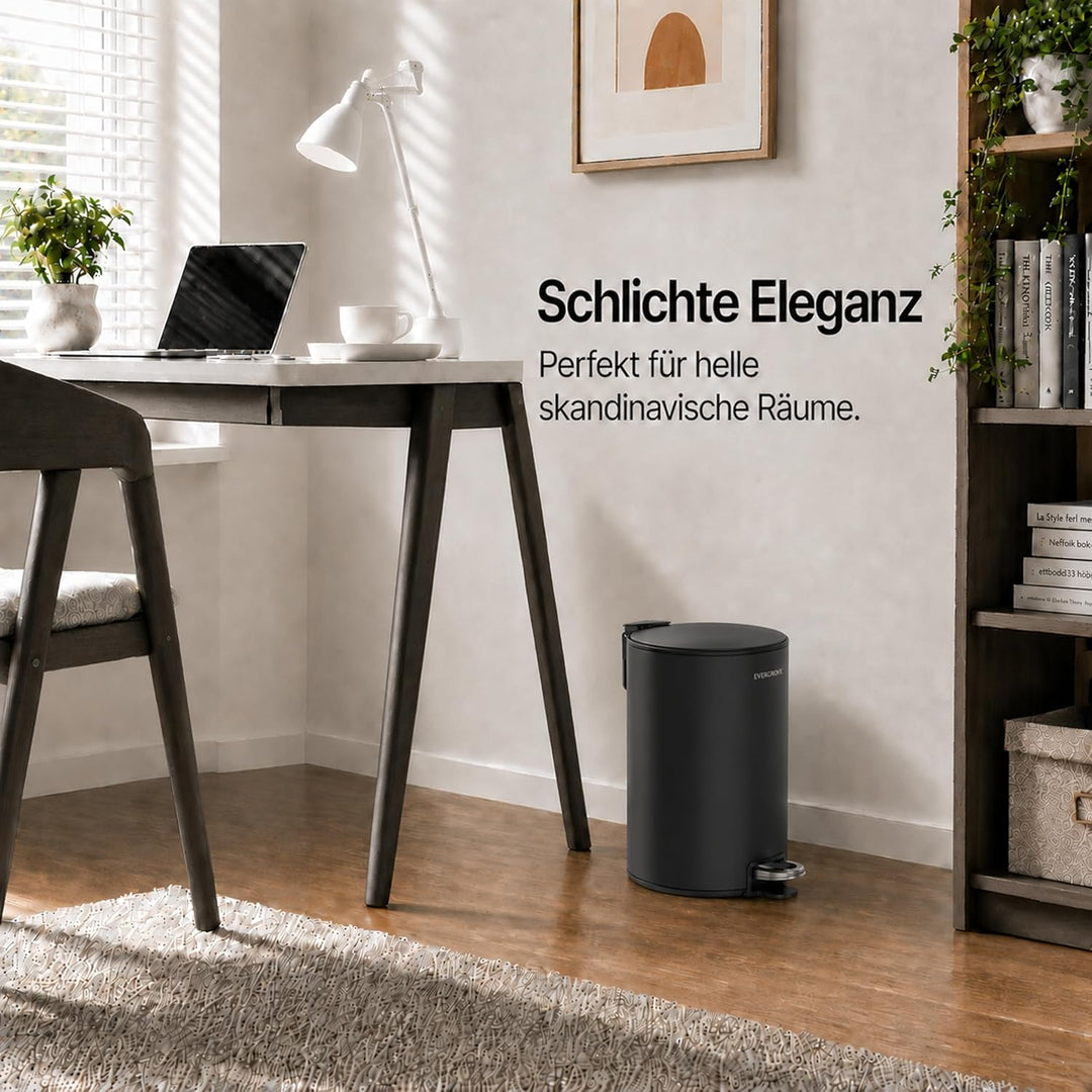 EverGrove Mülleimer 12L Edelstahl Treteimer mit Deckel, Soft-Close leise, Stay-Open Funktion, heraus