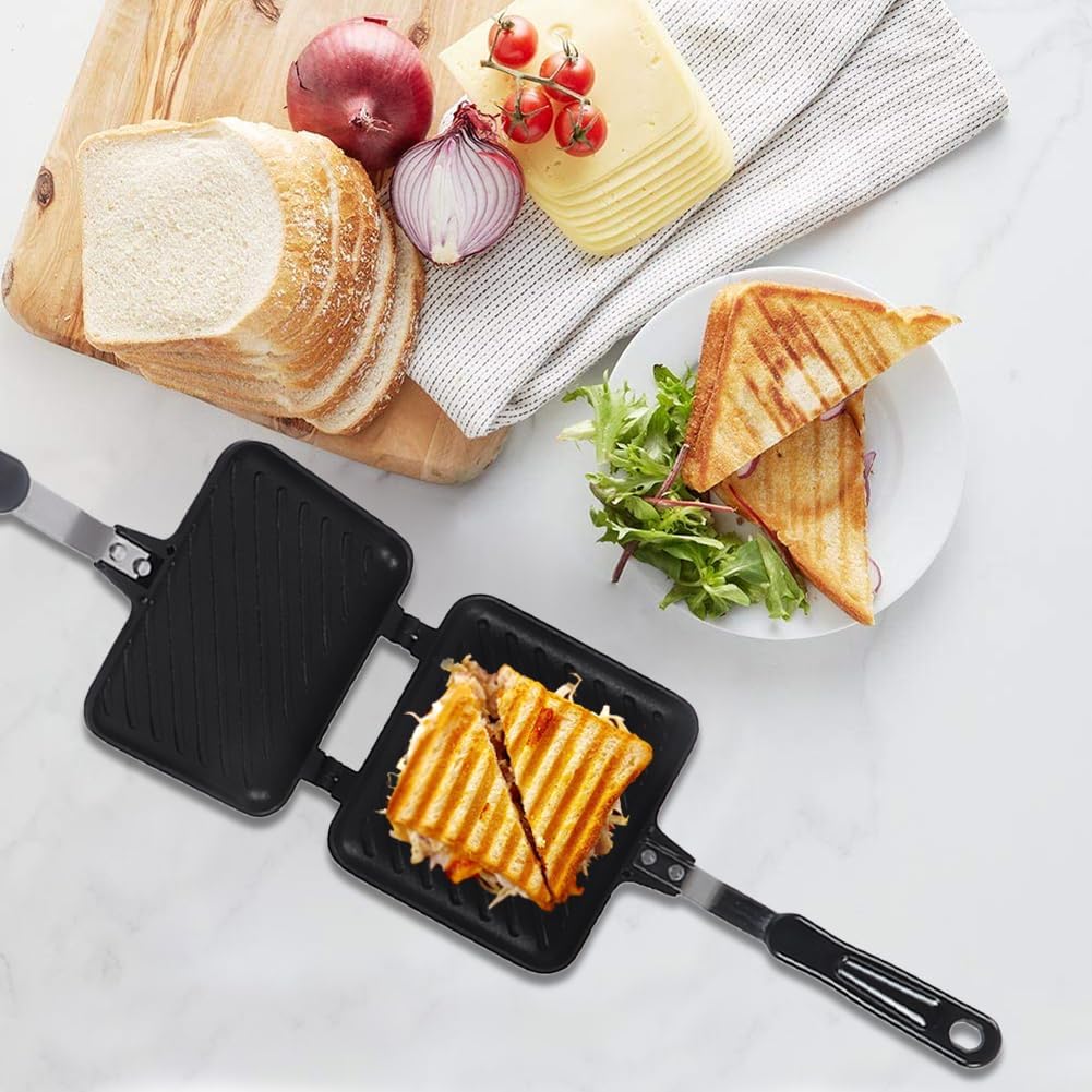 Doppelseitige Sandwichpfanne Aluminium Antihaft-Gitter 35x15cm | Gleichmässige Wärmeverteilung hitze